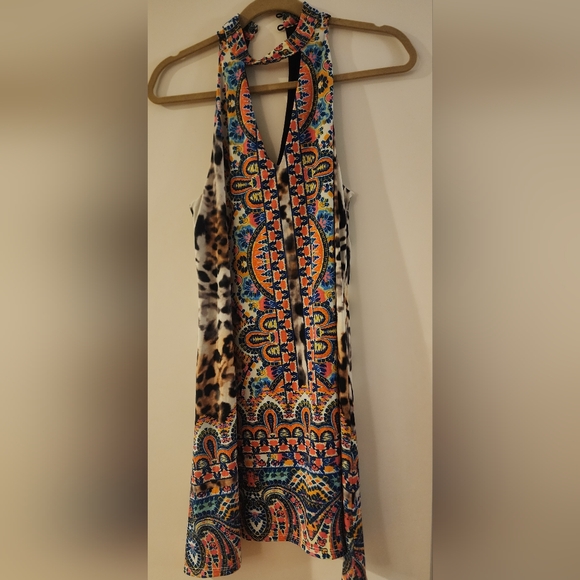 Hale bob leopard print colorful trapeze dress with cut out neck - Picture 7 of 8